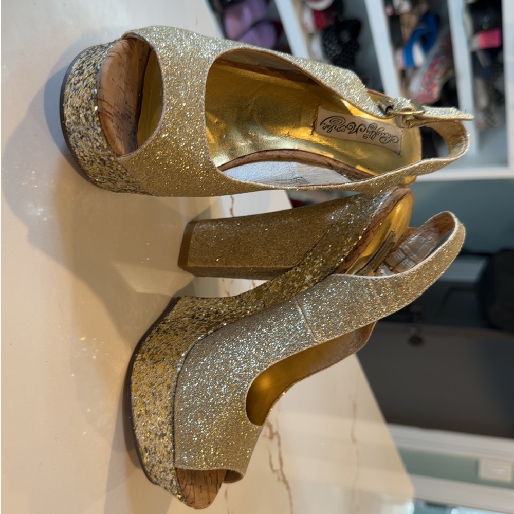 Funky People Gold Glitter Platform Sandals